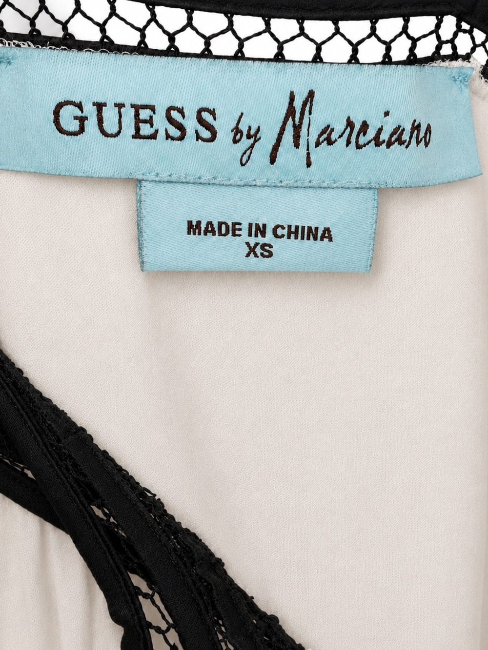 GUESS by Marciano Silk Off-Shoulder Blouse XS White Black Lace Y2K - Picture 6 of 6